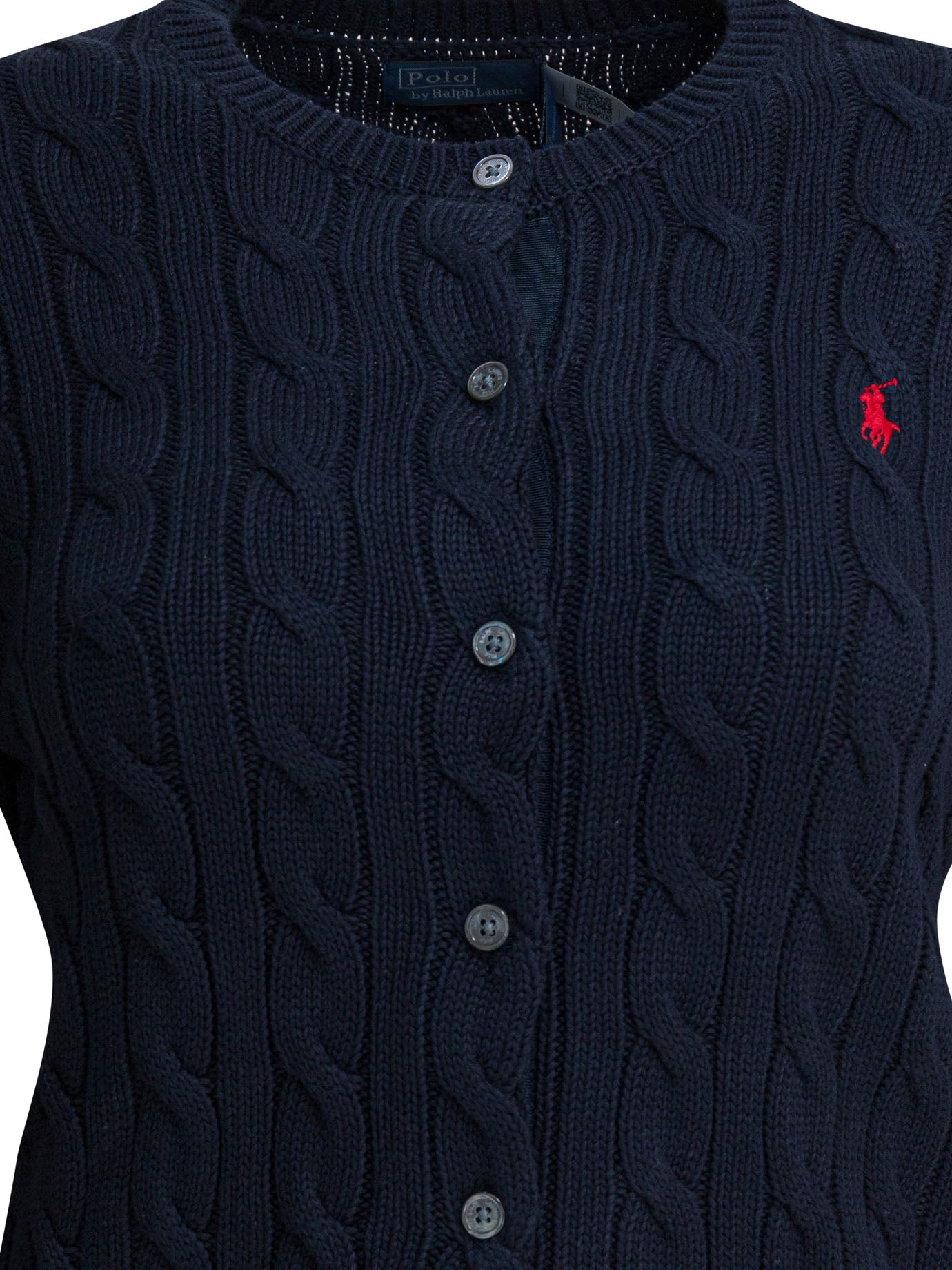 POLO RALPH LAUREN Braided Crewneck Cardigan with Logo - Slim Fit