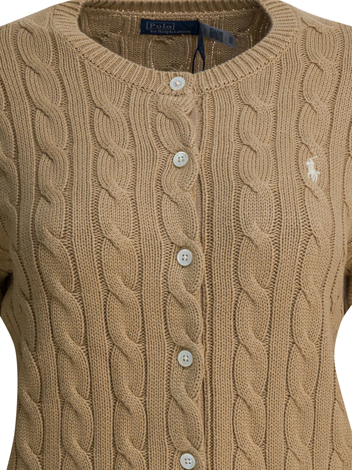 POLO RALPH LAUREN Braided Crewneck Cardigan with Logo - Slim Fit