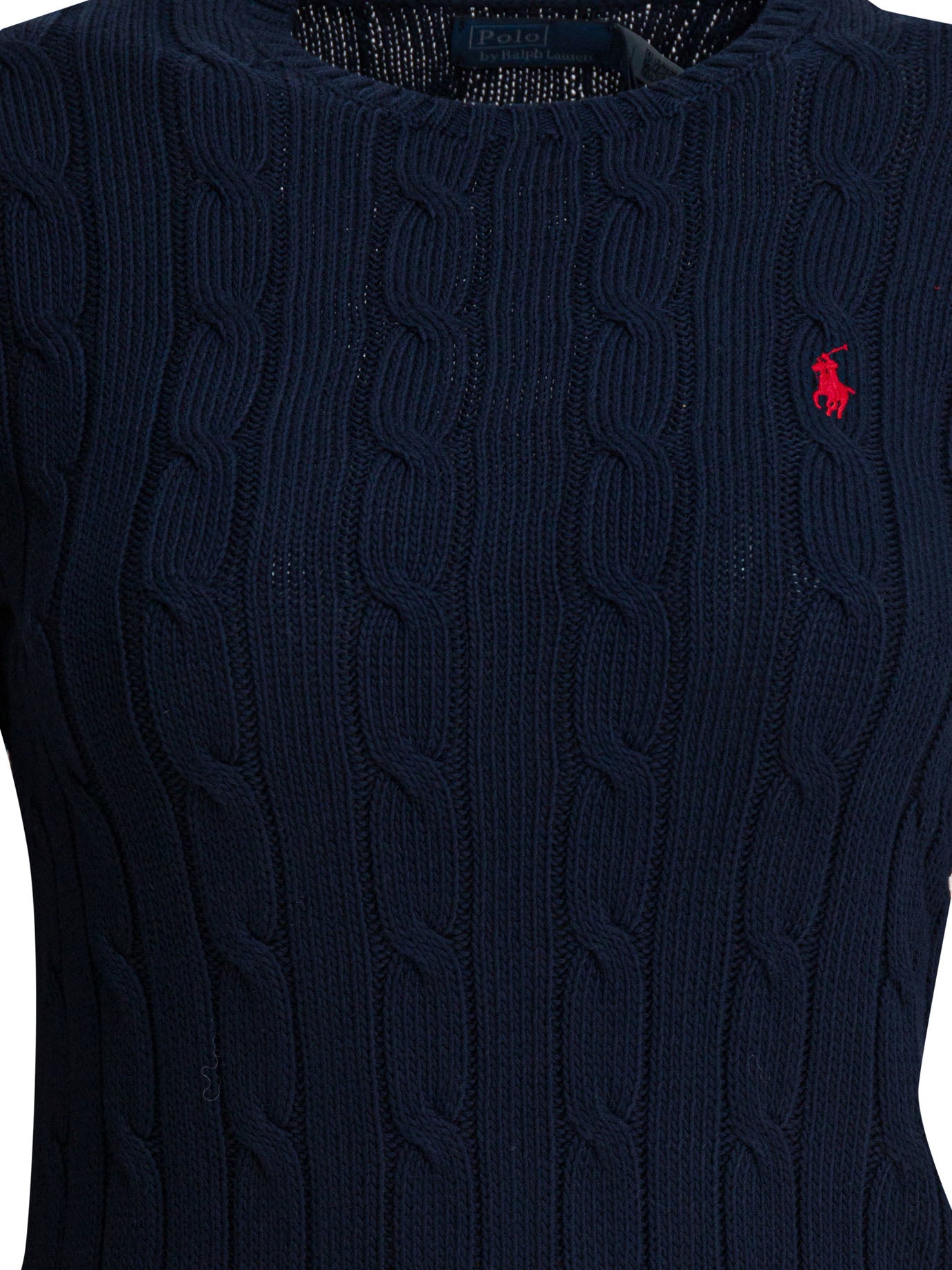 POLO RALPH LAUREN Crew-Neck Cable-Knit Sweater with Logo - Women's Slim Fit