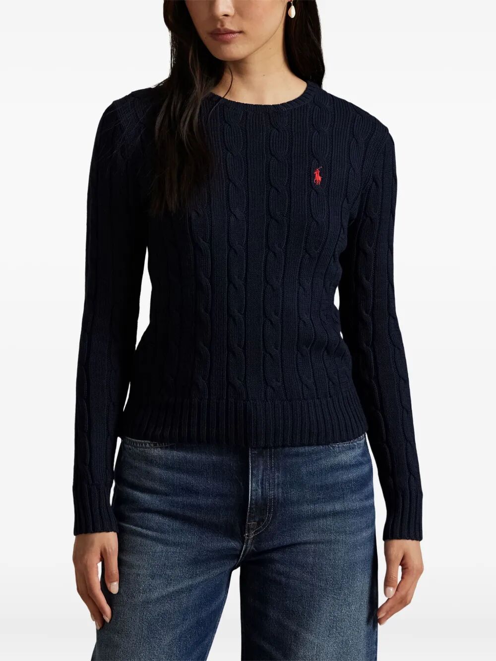 POLO RALPH LAUREN Slim Fit Cable-Knit Cotton Crewneck Jumper for Women