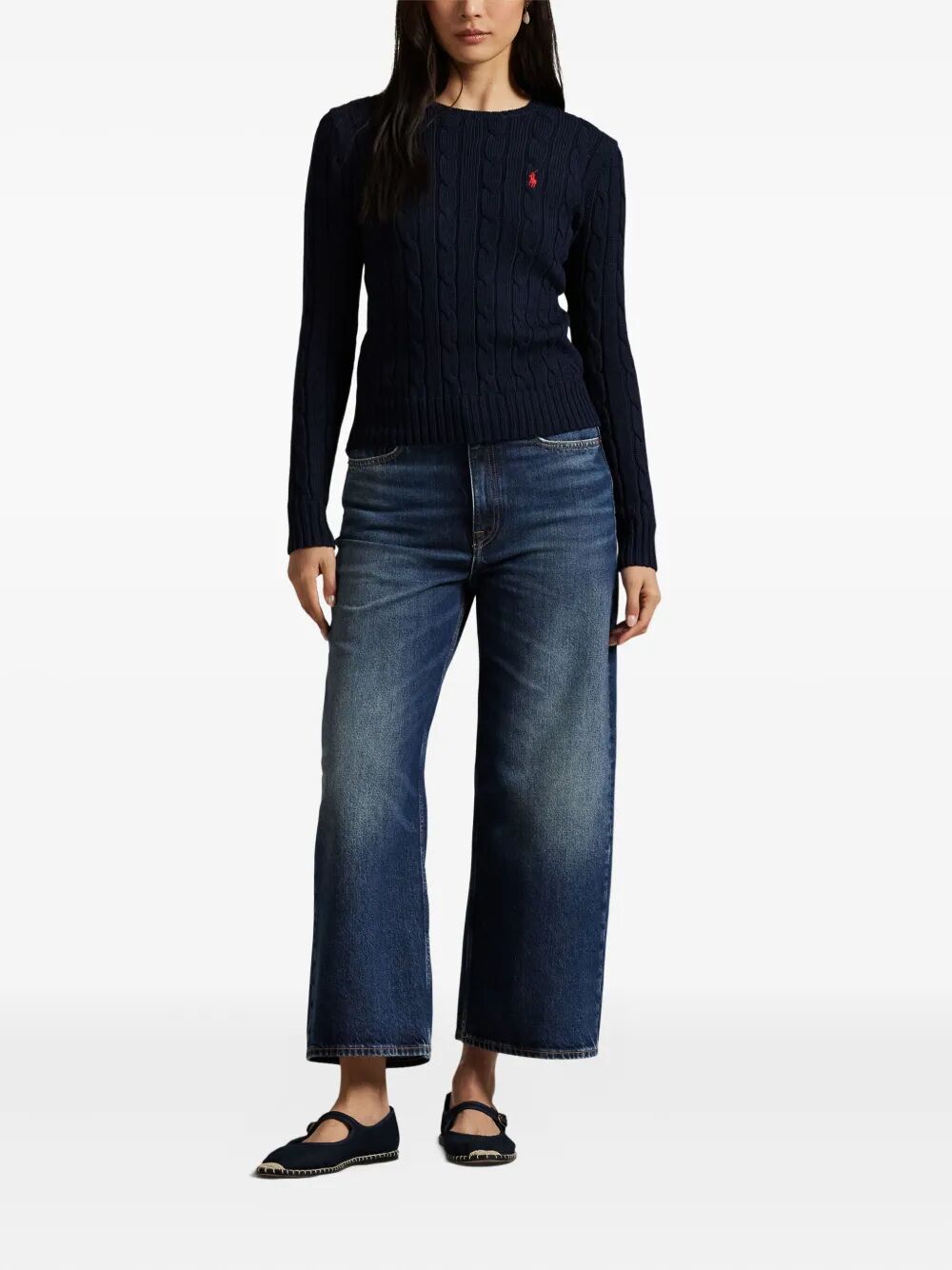 POLO RALPH LAUREN Slim Fit Cable-Knit Cotton Crewneck Jumper for Women