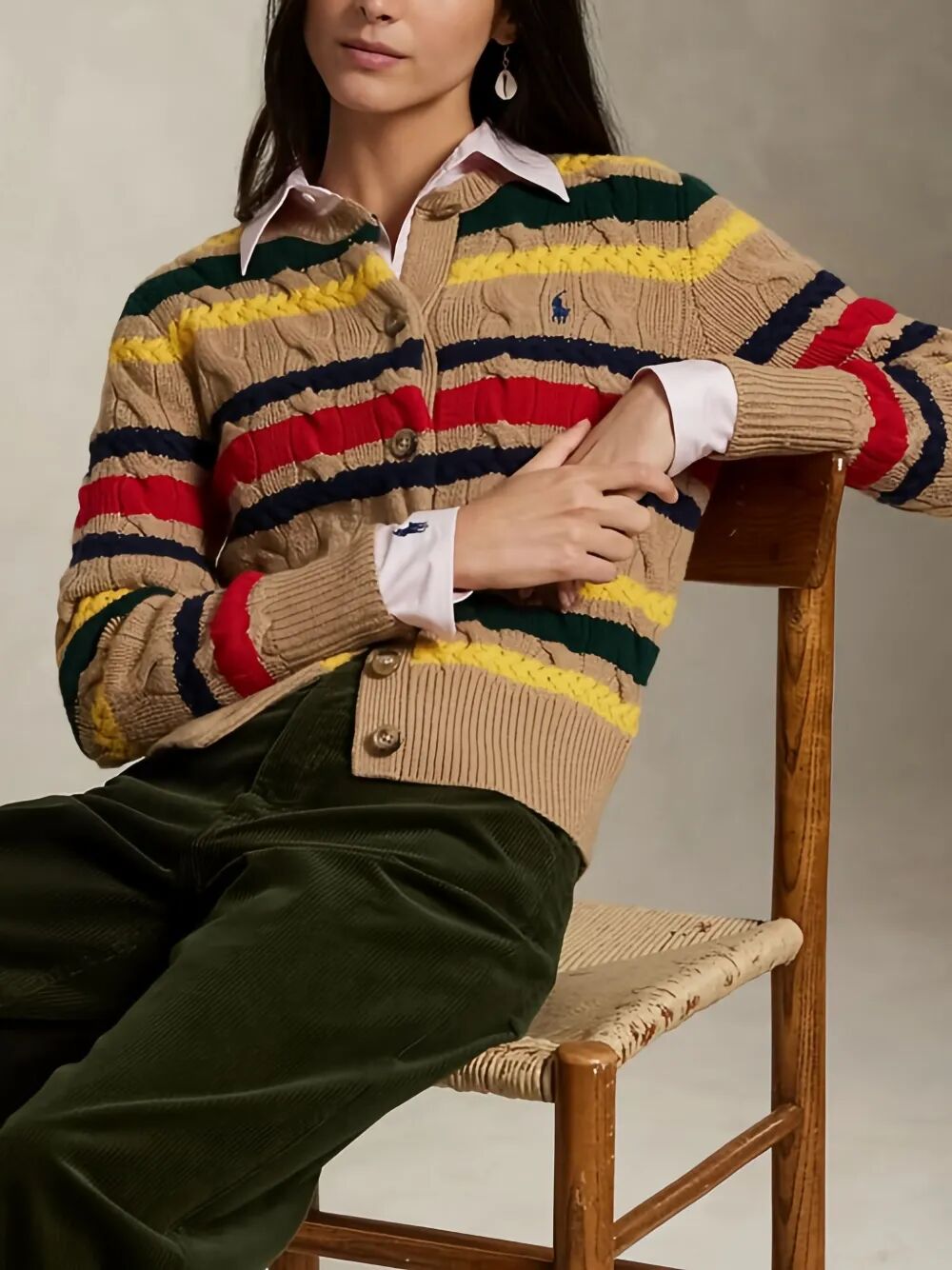 POLO RALPH LAUREN Women's Cable-Knit Striped-Pattern Cardigan