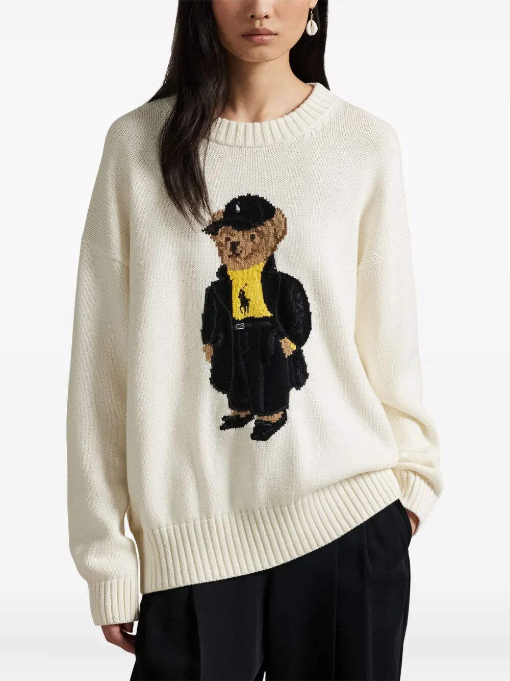 POLO RALPH LAUREN Holiday 2025 Round Neck Sweater with Bear Design for Women