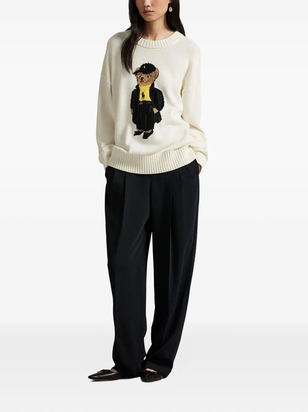POLO RALPH LAUREN Holiday 2025 Round Neck Sweater with Bear Design for Women
