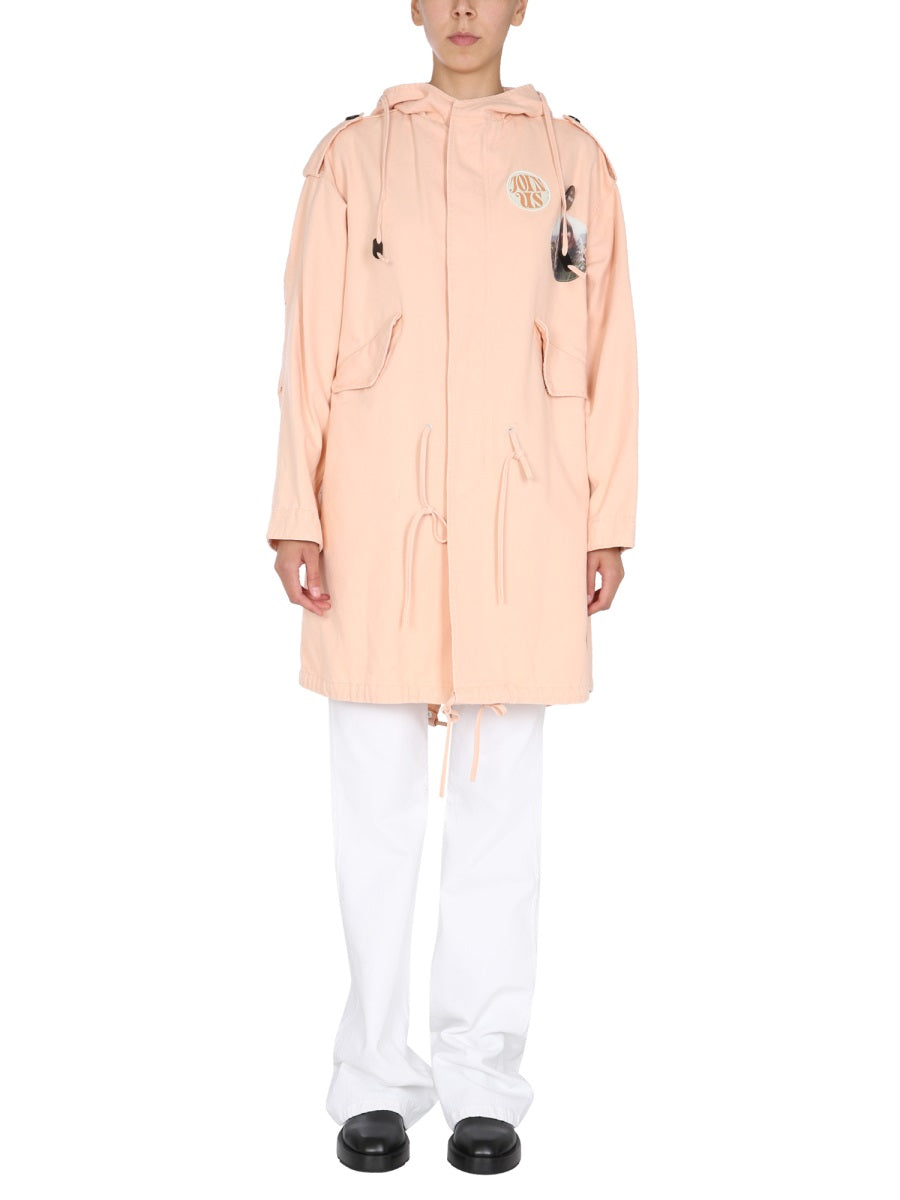 RAF SIMONS Concealed Button Women's Parka Jacket with Logo Patch
