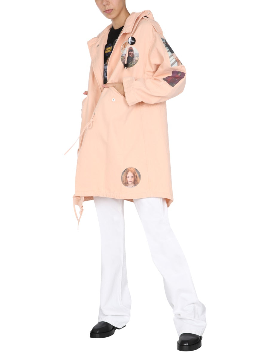 RAF SIMONS Concealed Button Women's Parka Jacket with Logo Patch