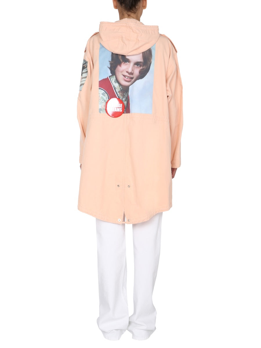 RAF SIMONS Concealed Button Women's Parka Jacket with Logo Patch