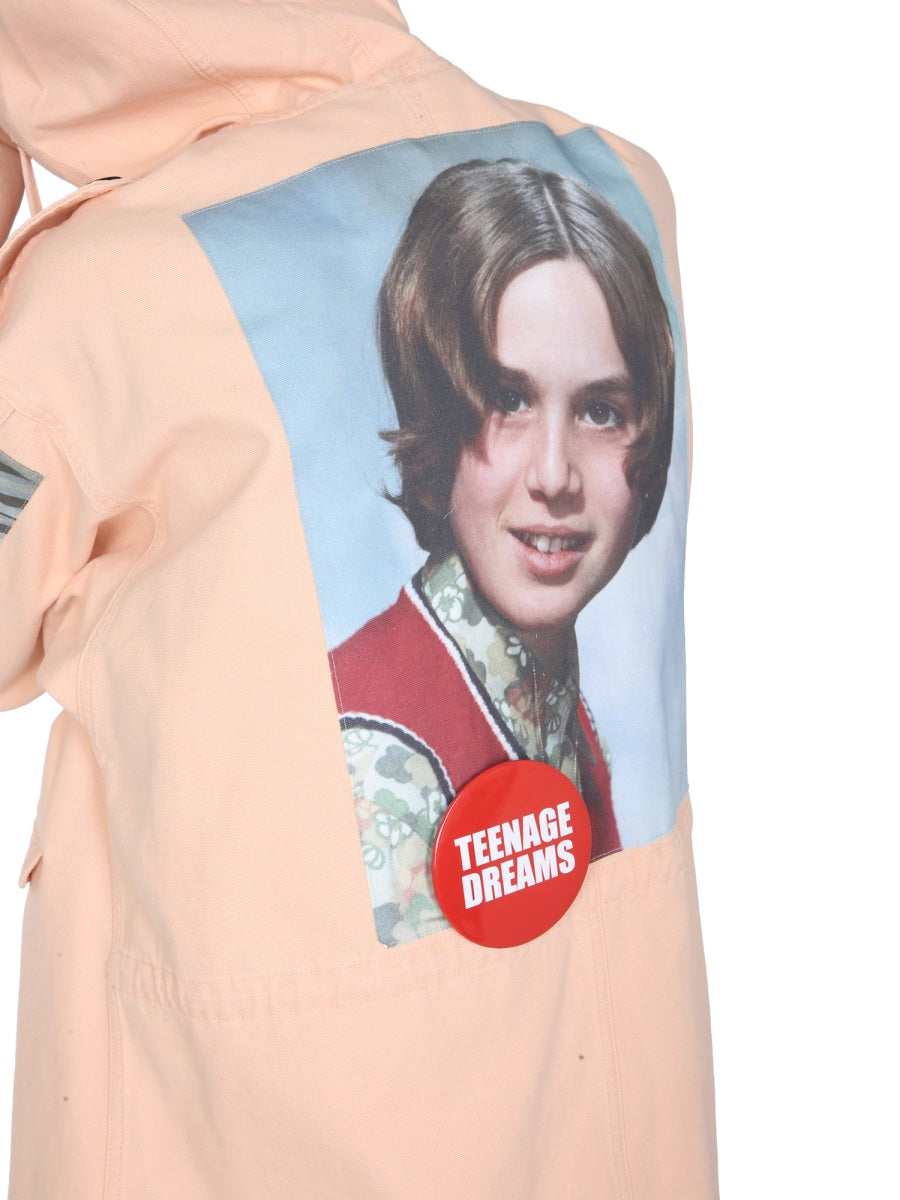 RAF SIMONS Concealed Button Women's Parka Jacket with Logo Patch