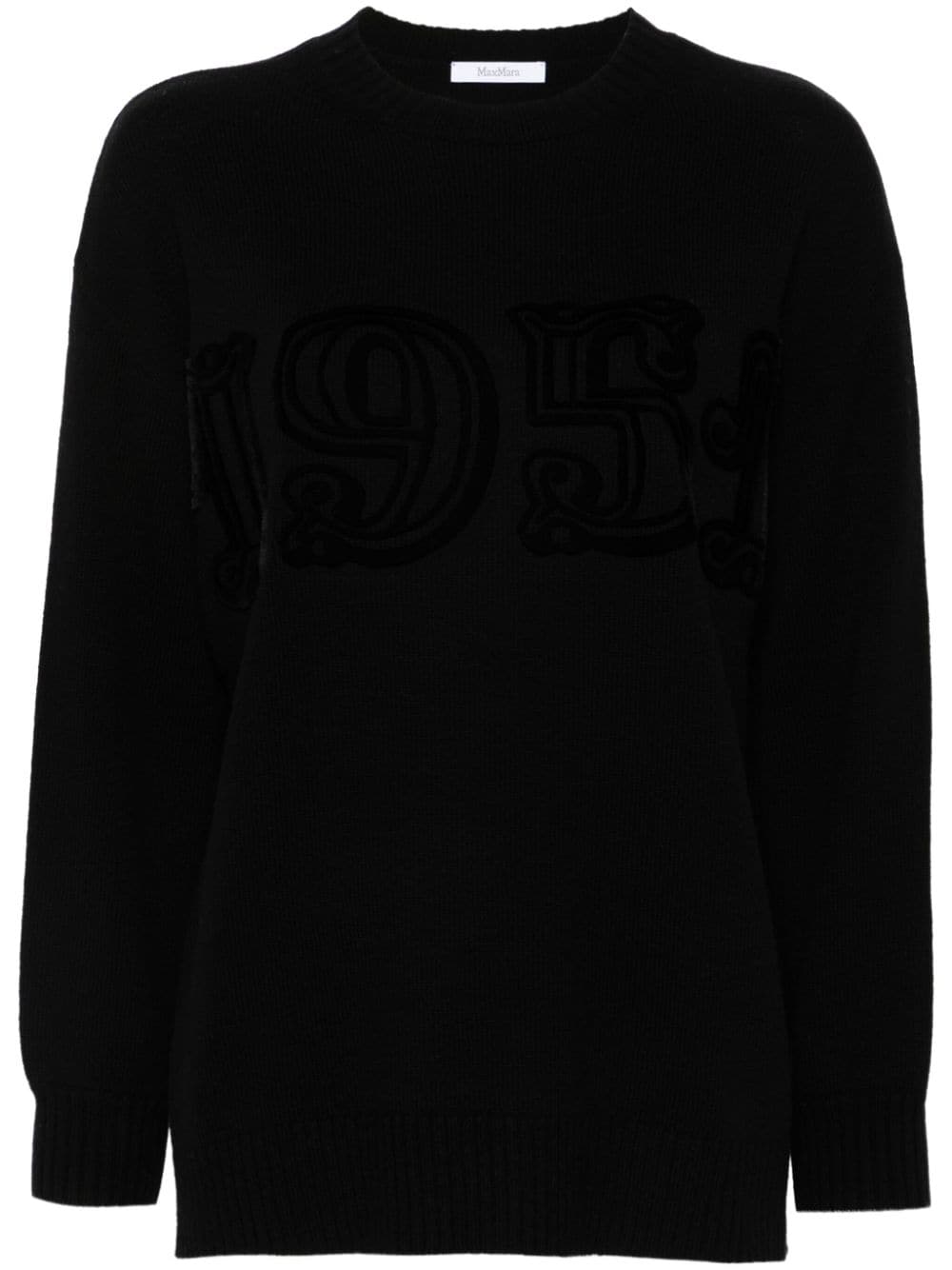 MAX MARA Wool-Cashmere Blend Sweater with Flocked Motif and Ribbed Trim