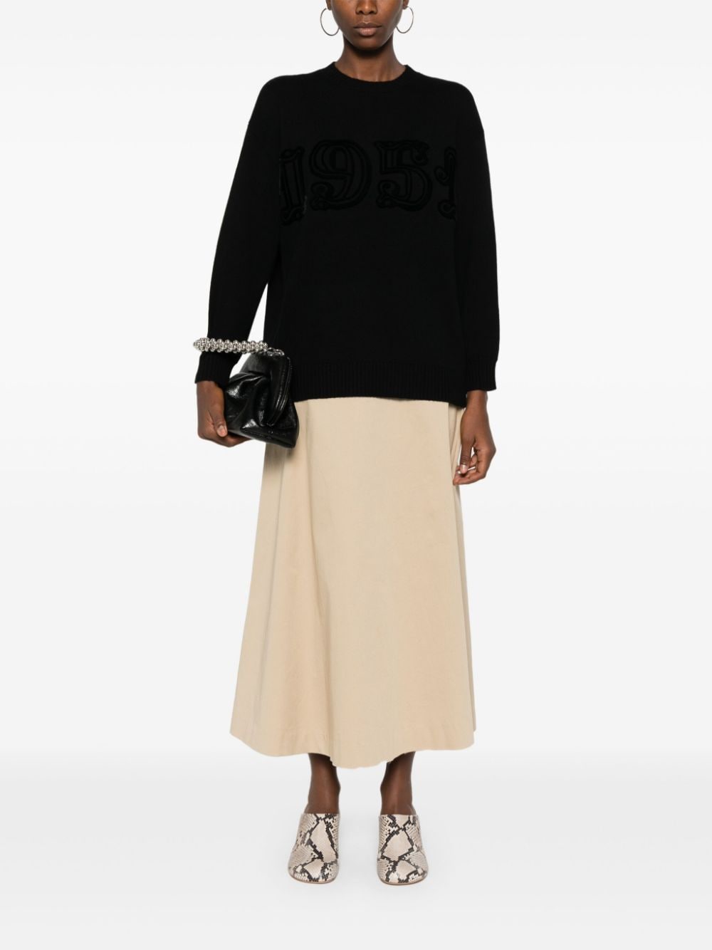 MAX MARA Wool-Cashmere Blend Sweater with Flocked Motif and Ribbed Trim
