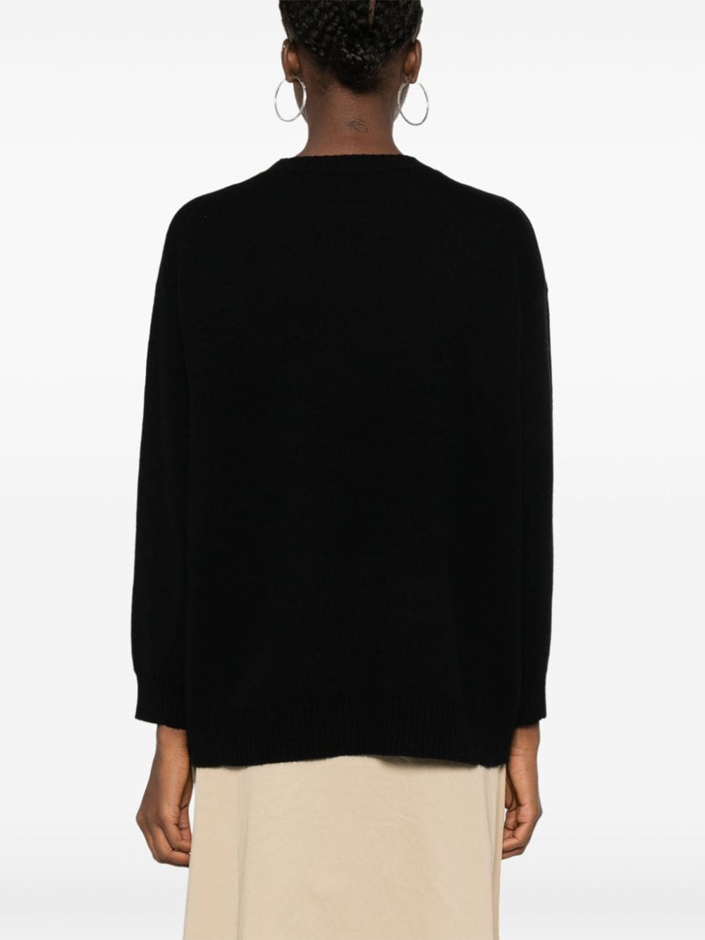 MAX MARA Wool-Cashmere Blend Sweater with Flocked Motif and Ribbed Trim