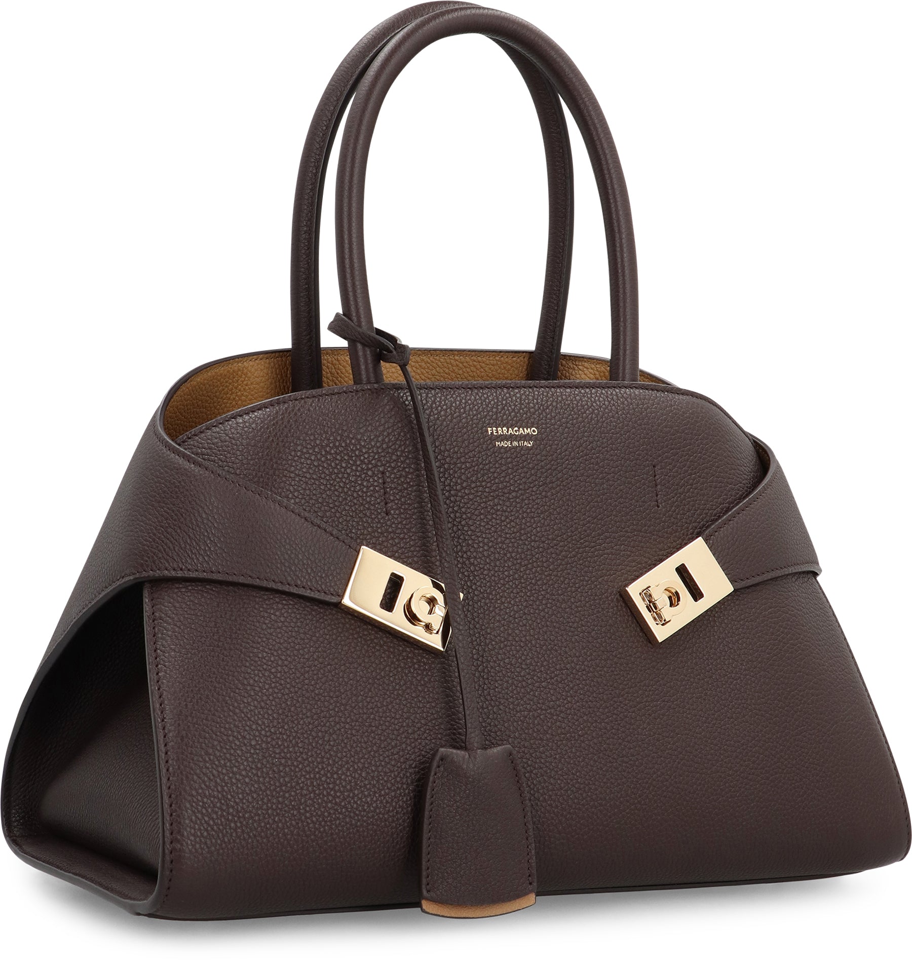 Ferragamo Leather Handbag with Logo Charm - 31.5 cm