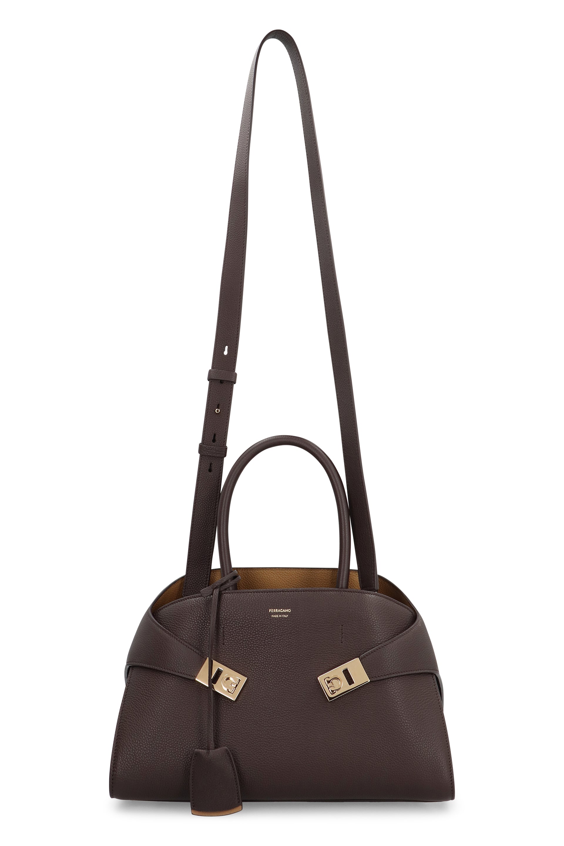 Ferragamo Leather Handbag with Logo Charm - 31.5 cm