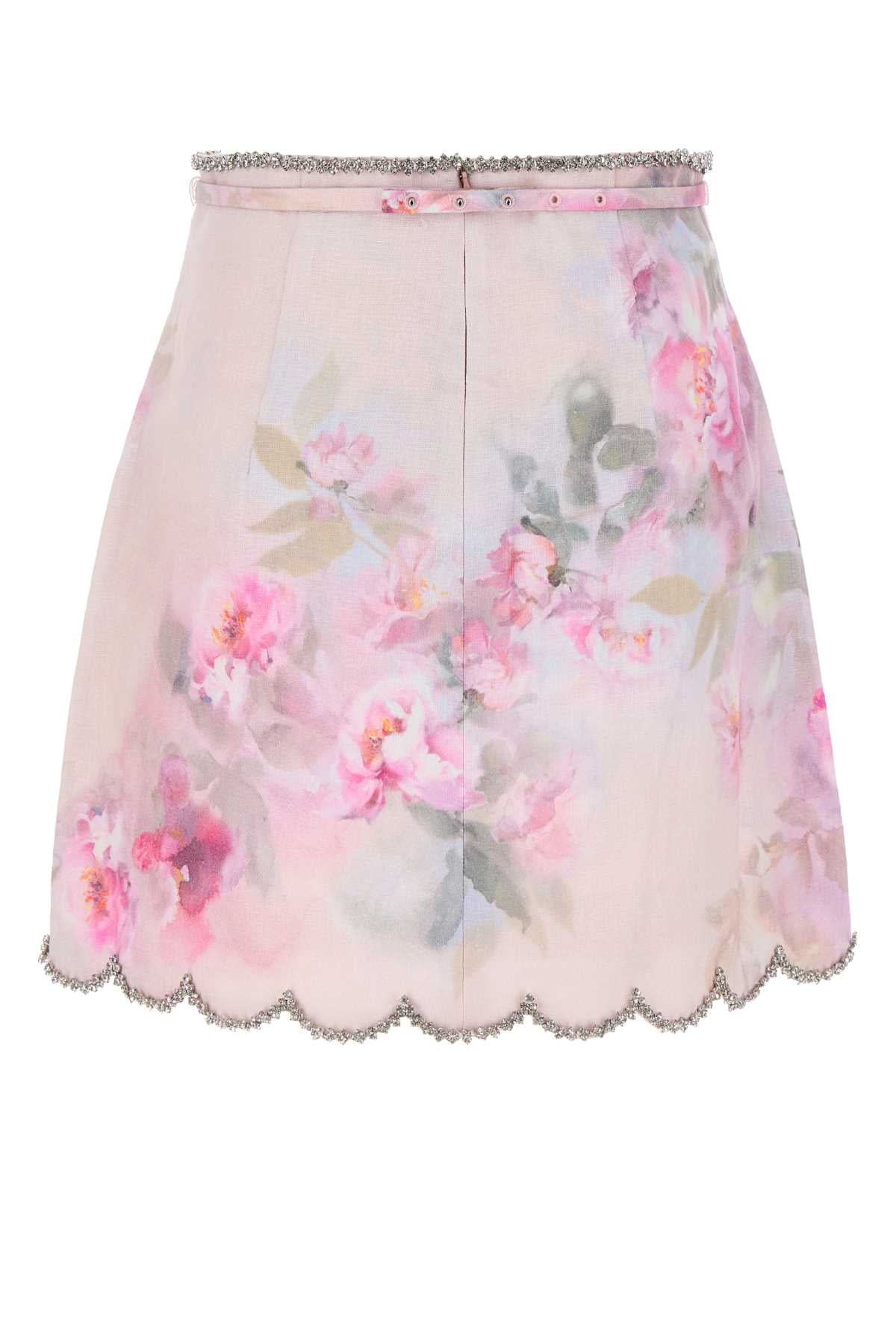 ZIMMERMANN Floral Printed Linen Crush Mini Skirt