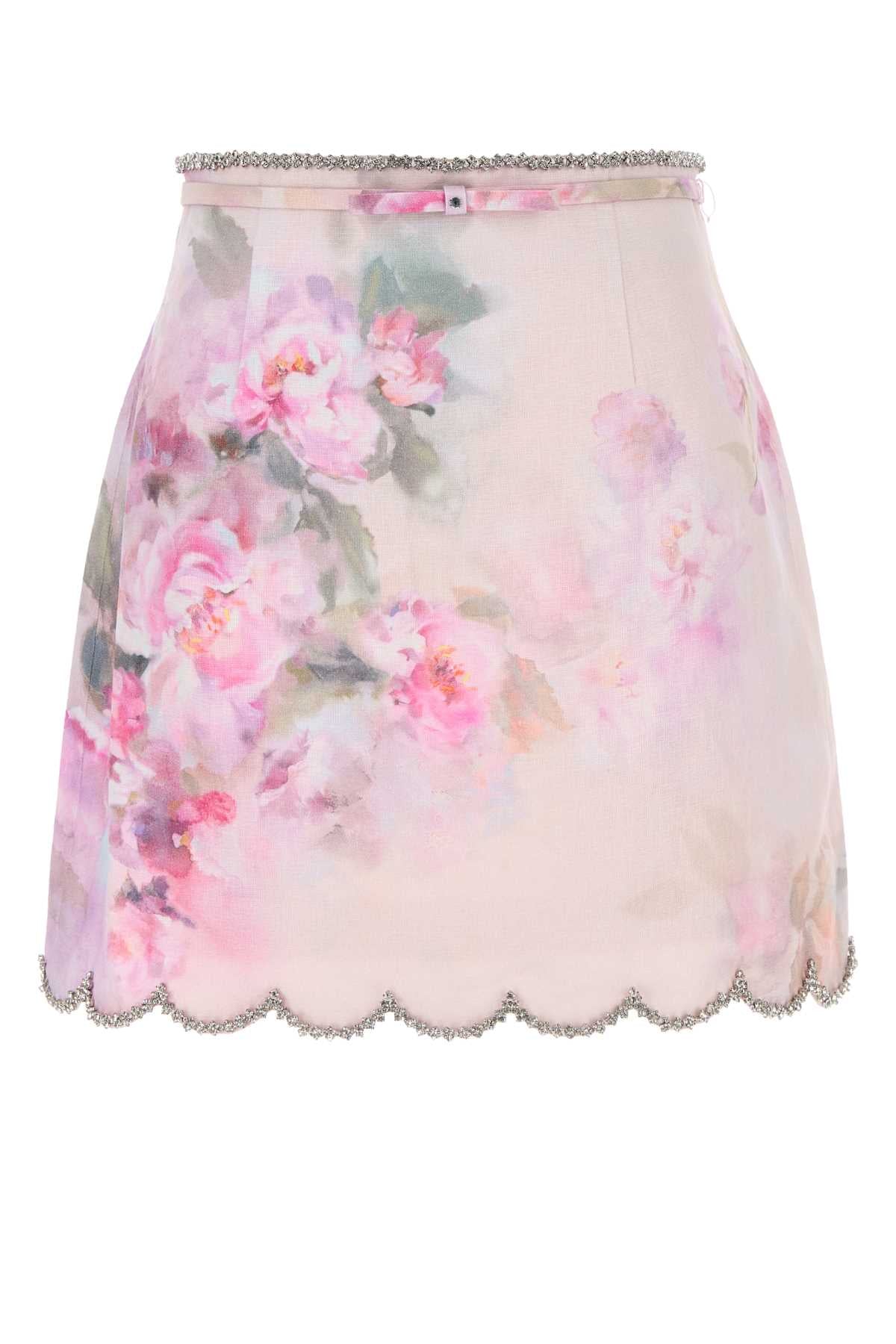 ZIMMERMANN Floral Printed Linen Crush Mini Skirt