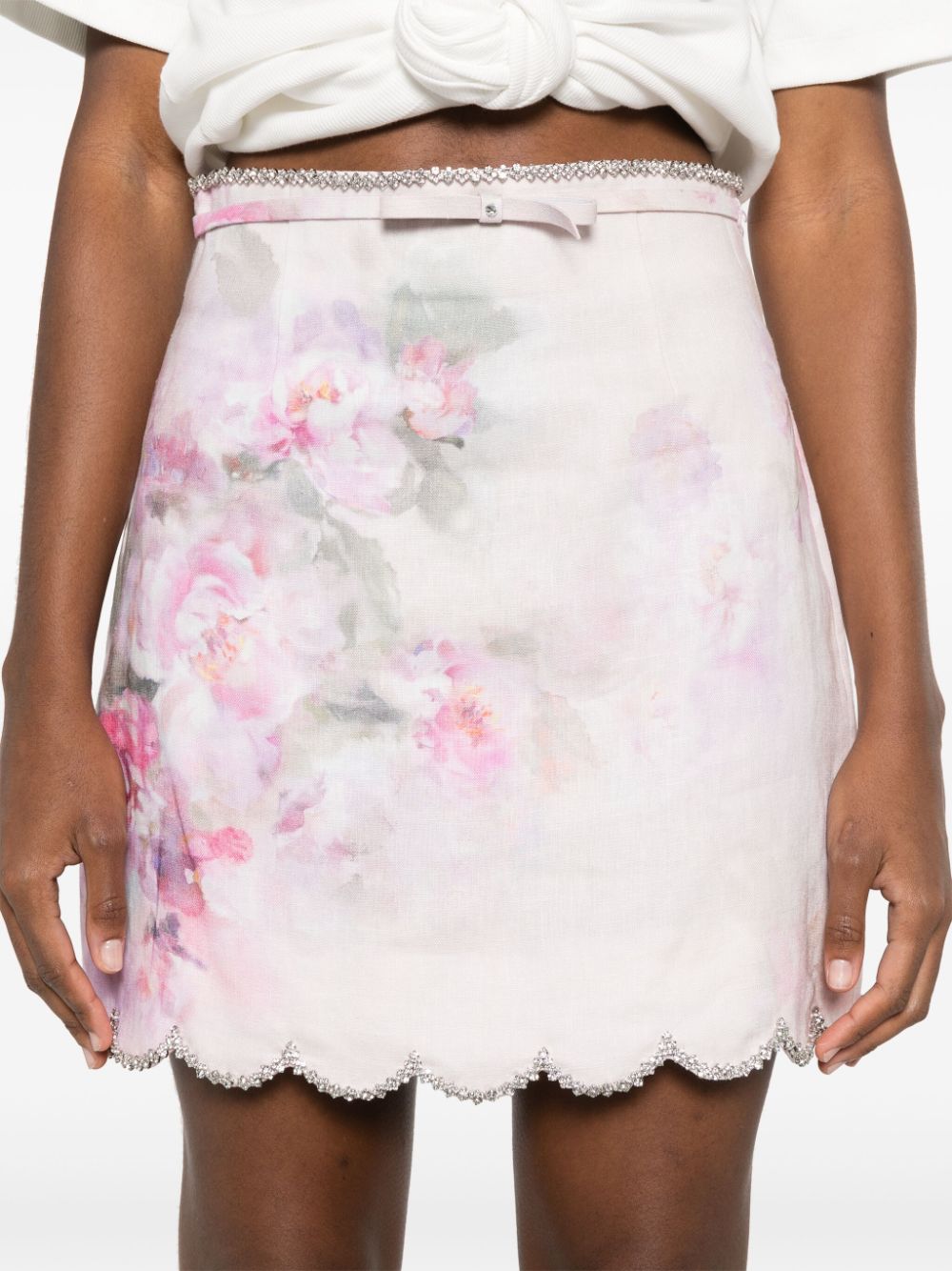 ZIMMERMANN Floral Printed Linen Crush Mini Skirt