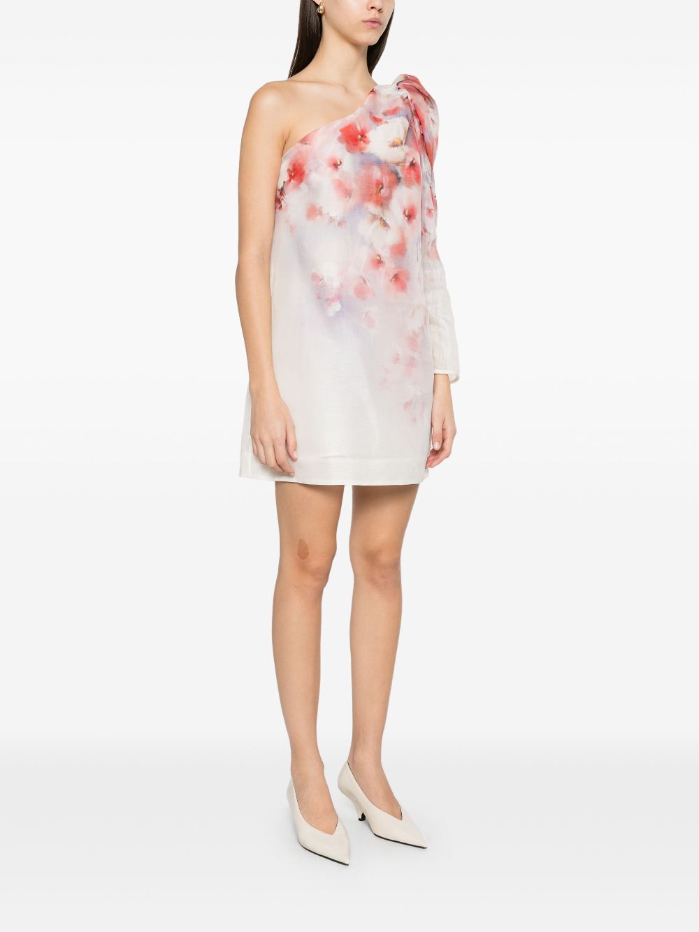 ZIMMERMANN Asymmetric Mini Crush Dress with Floral Print