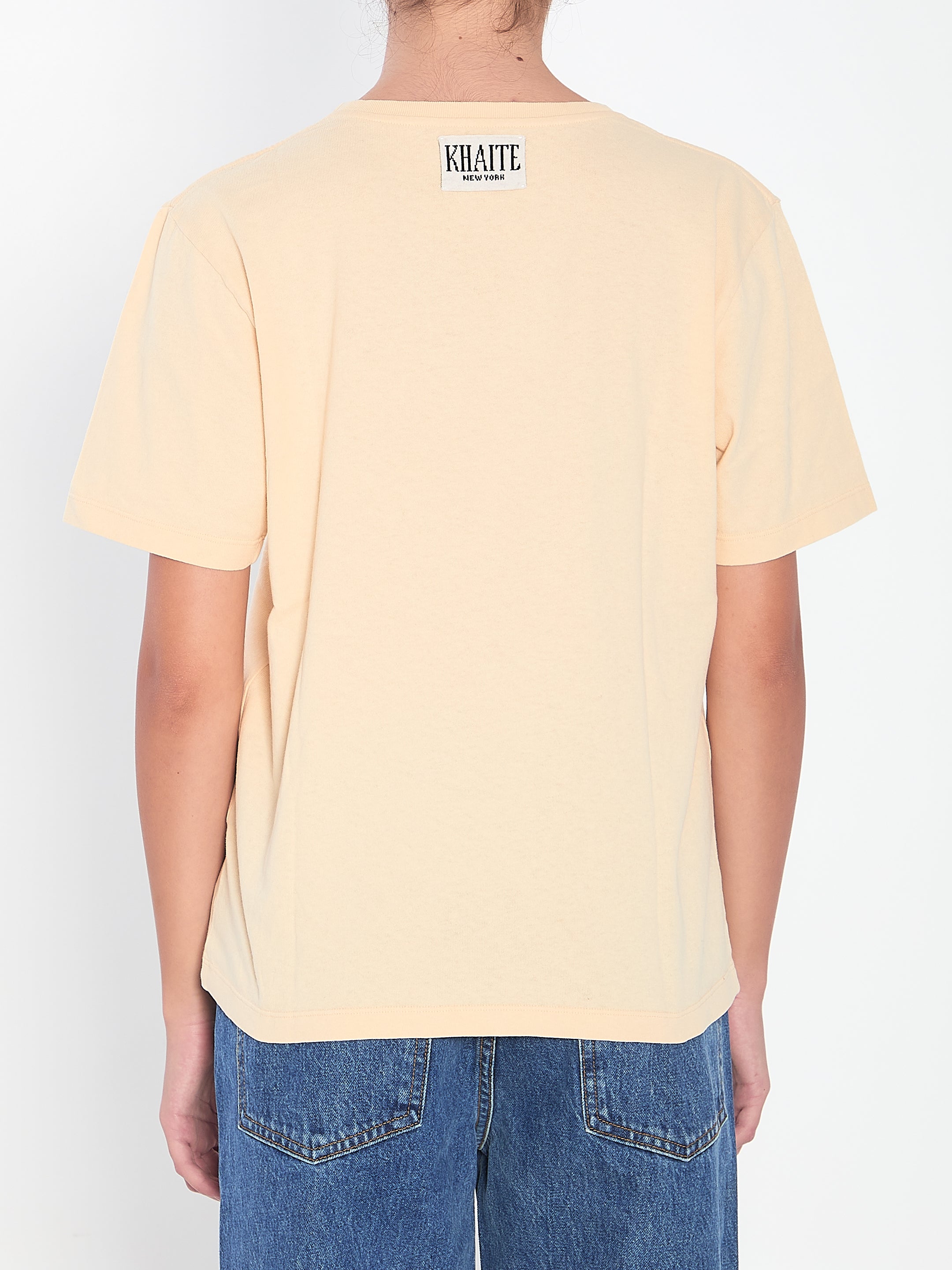 KHAITE Women's Regular Fit T-Shirt with Intarsia Knit Applique