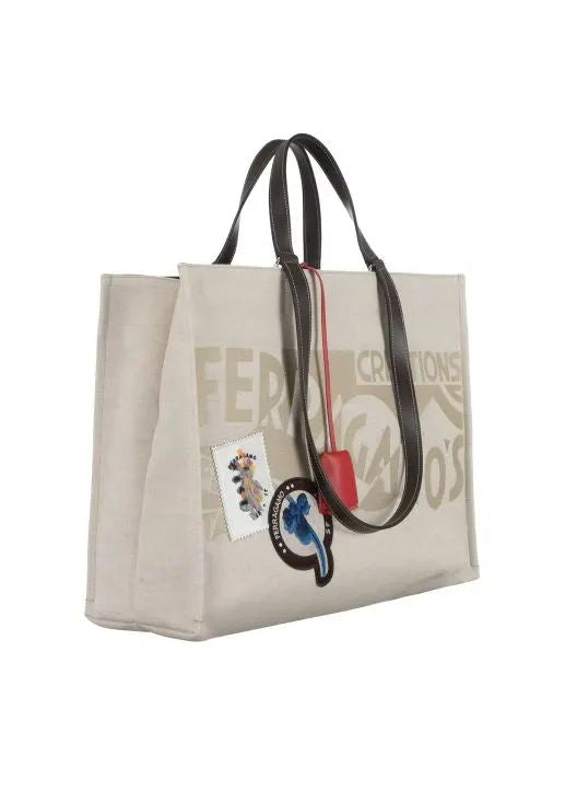 Ferragamo Natural Logo Sticker Mini Tote Handbag