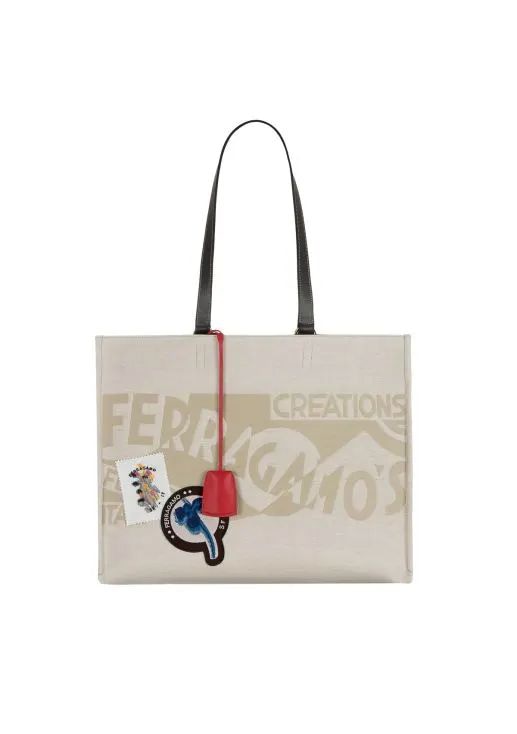 Ferragamo Natural Logo Sticker Mini Tote Handbag