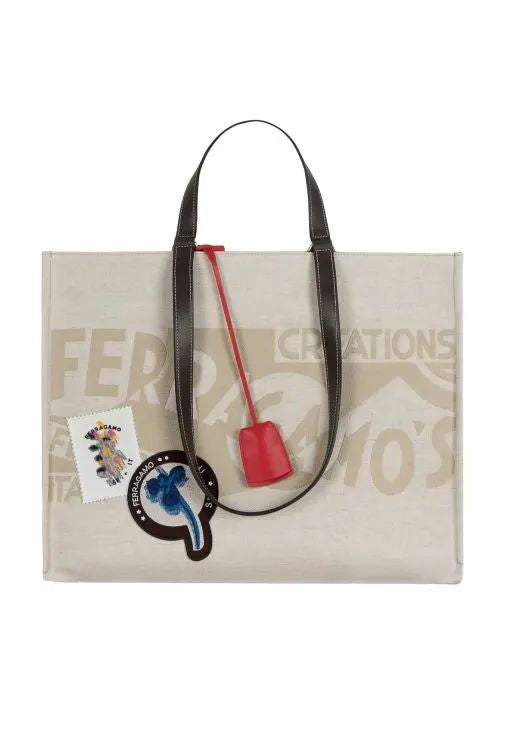 Ferragamo Natural Logo Sticker Mini Tote Handbag