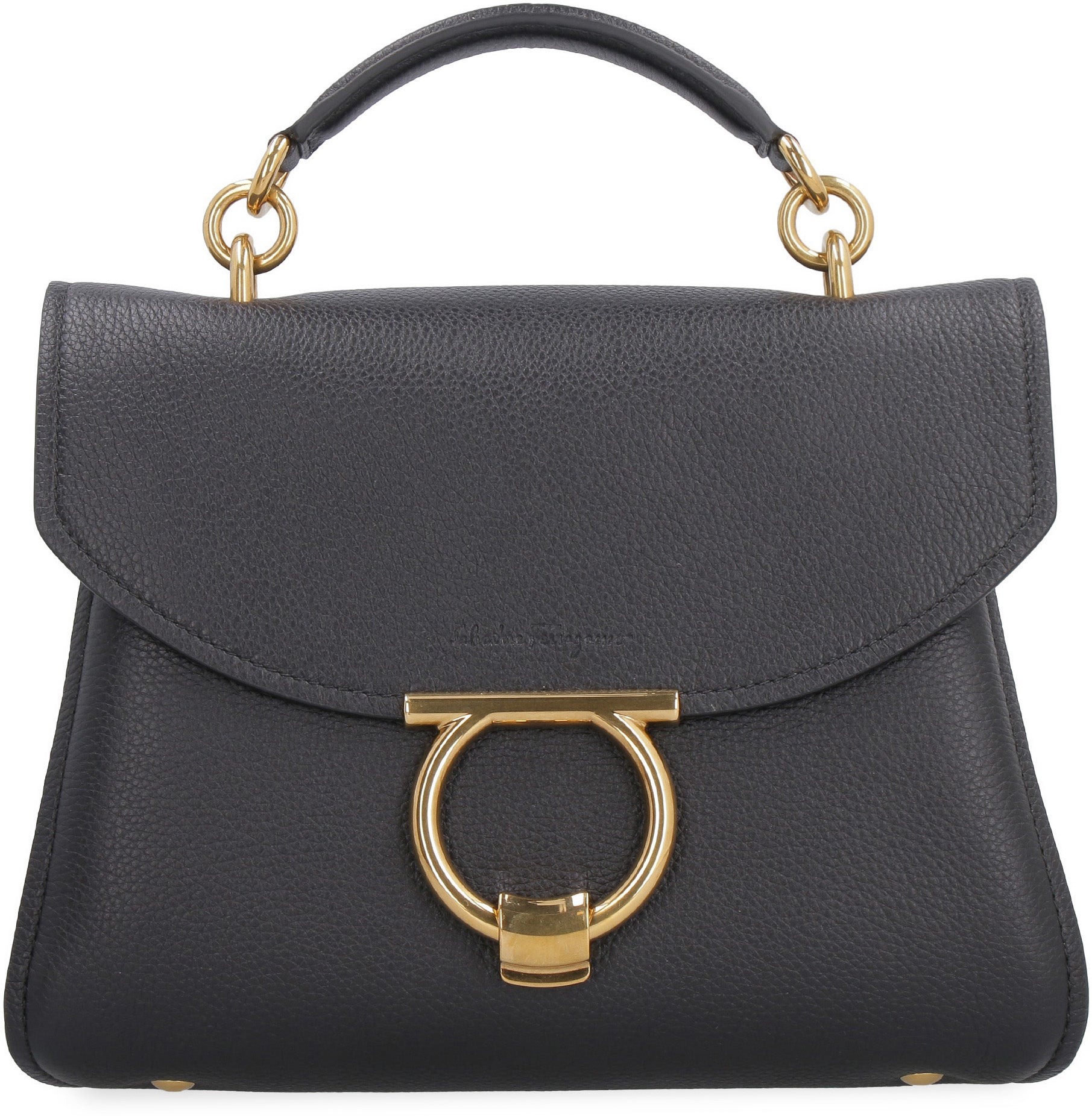 Ferragamo Pebbled Leather Handbag with Interlocking Closure - 27 CM