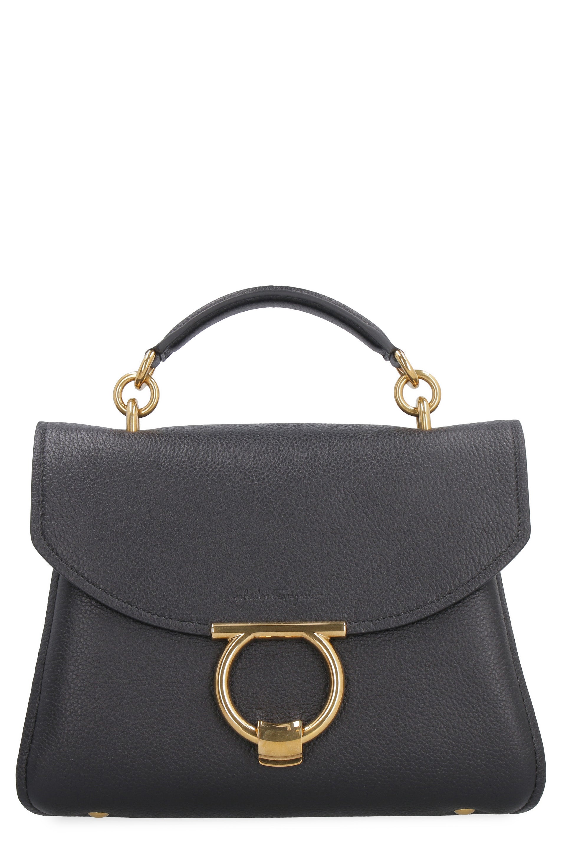 Ferragamo Pebbled Leather Handbag with Interlocking Closure - 27 CM