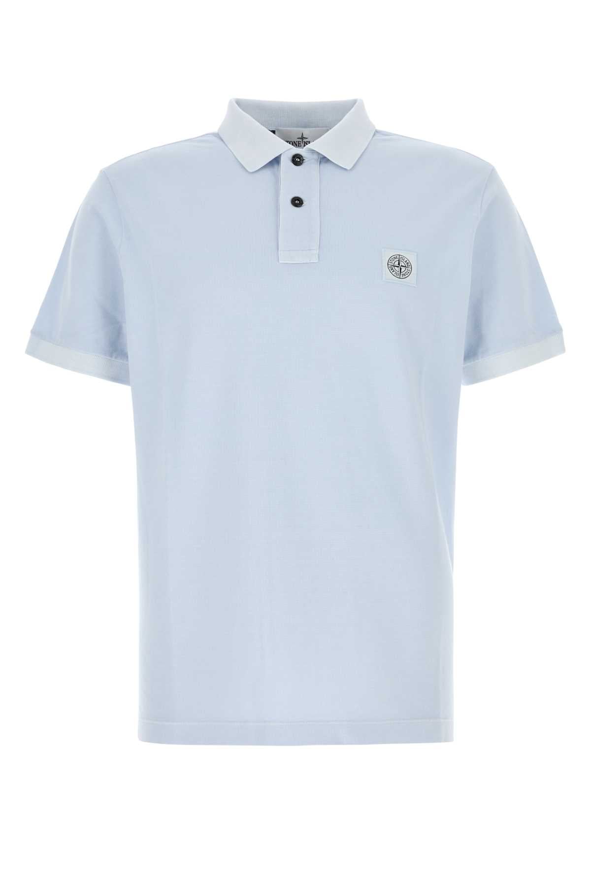 STONE ISLAND Pastel Light Blue Piquet Polo Shirt - Mini Fit