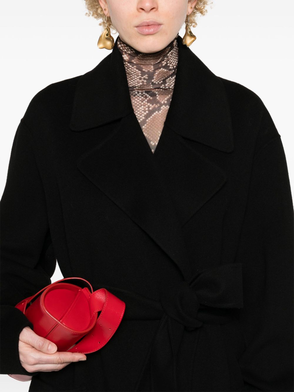 MAX MARA SPORTMAX Wool Long Jacket with Belted Waist and Wide Notch Lapels