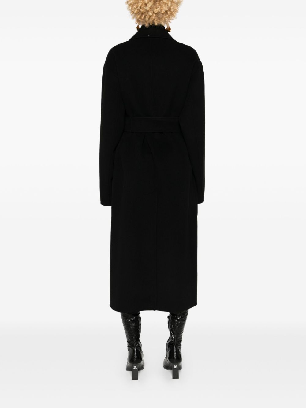 MAX MARA SPORTMAX Wool Long Jacket with Belted Waist and Wide Notch Lapels