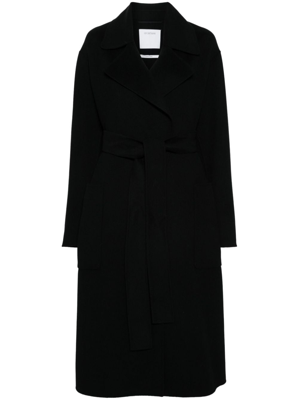 MAX MARA SPORTMAX Wool Long Jacket with Belted Waist and Wide Notch Lapels
