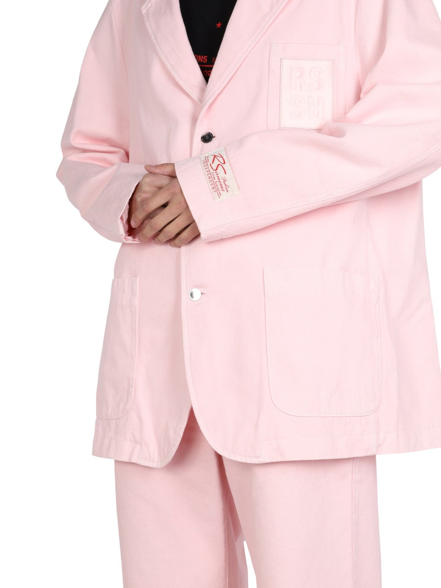 RAF SIMONS Logo Patch Jacket with Notched Lapels - Women's Outerwear