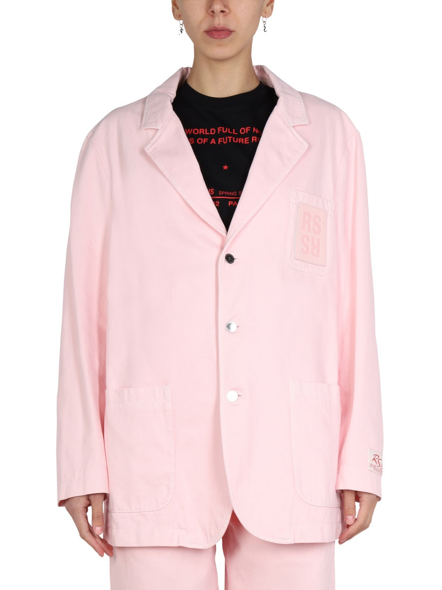 RAF SIMONS Logo Patch Jacket with Notched Lapels - Women's Outerwear