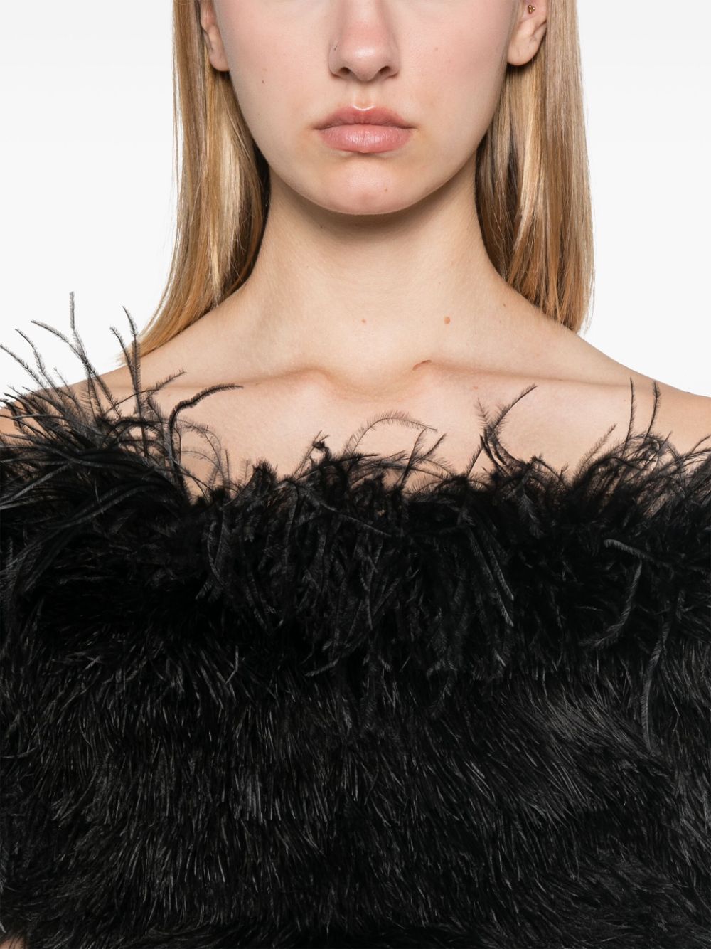 MAX MARA SPORTMAX Elegant Ostrich Feather Dress with Boned Bodice - Mid-Length