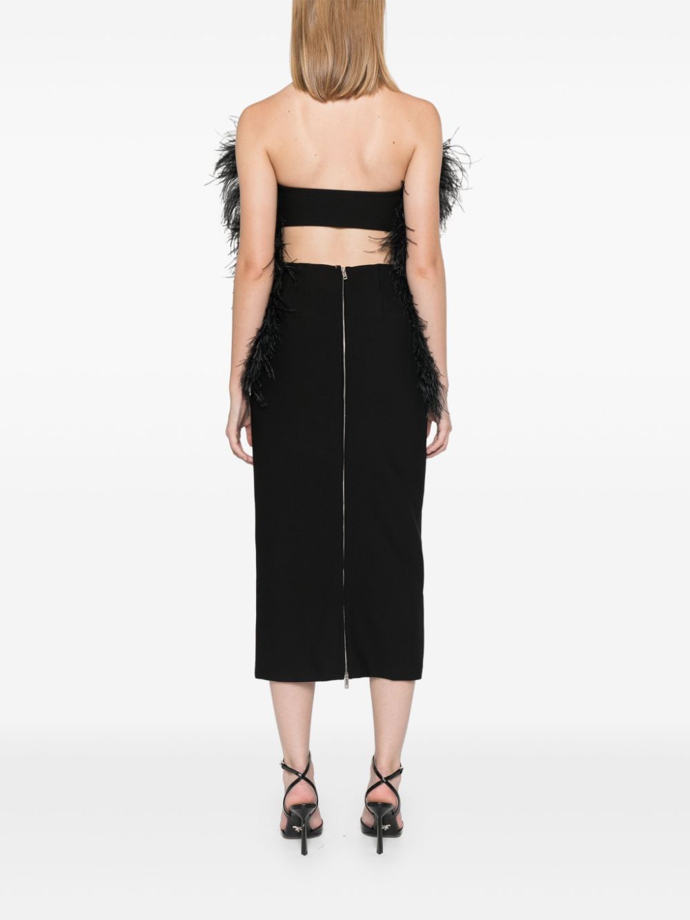 MAX MARA SPORTMAX Elegant Ostrich Feather Dress with Boned Bodice - Mid-Length