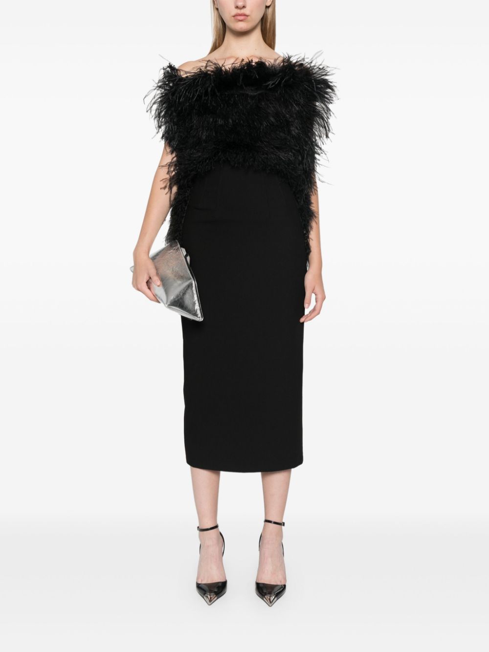 MAX MARA SPORTMAX Elegant Ostrich Feather Dress with Boned Bodice - Mid-Length