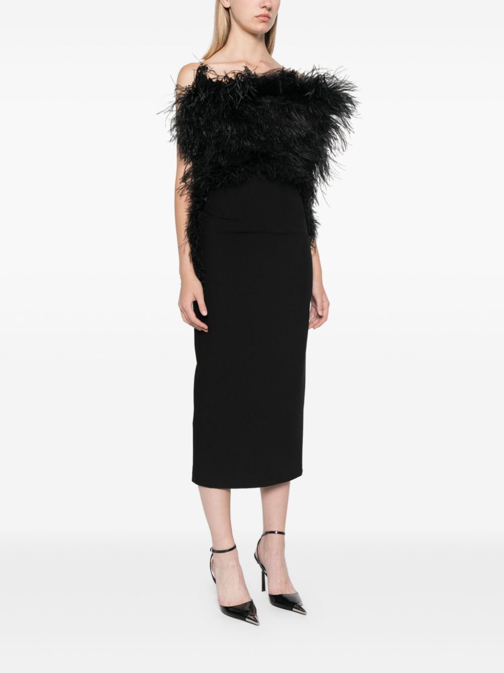 MAX MARA SPORTMAX Elegant Ostrich Feather Dress with Boned Bodice - Mid-Length