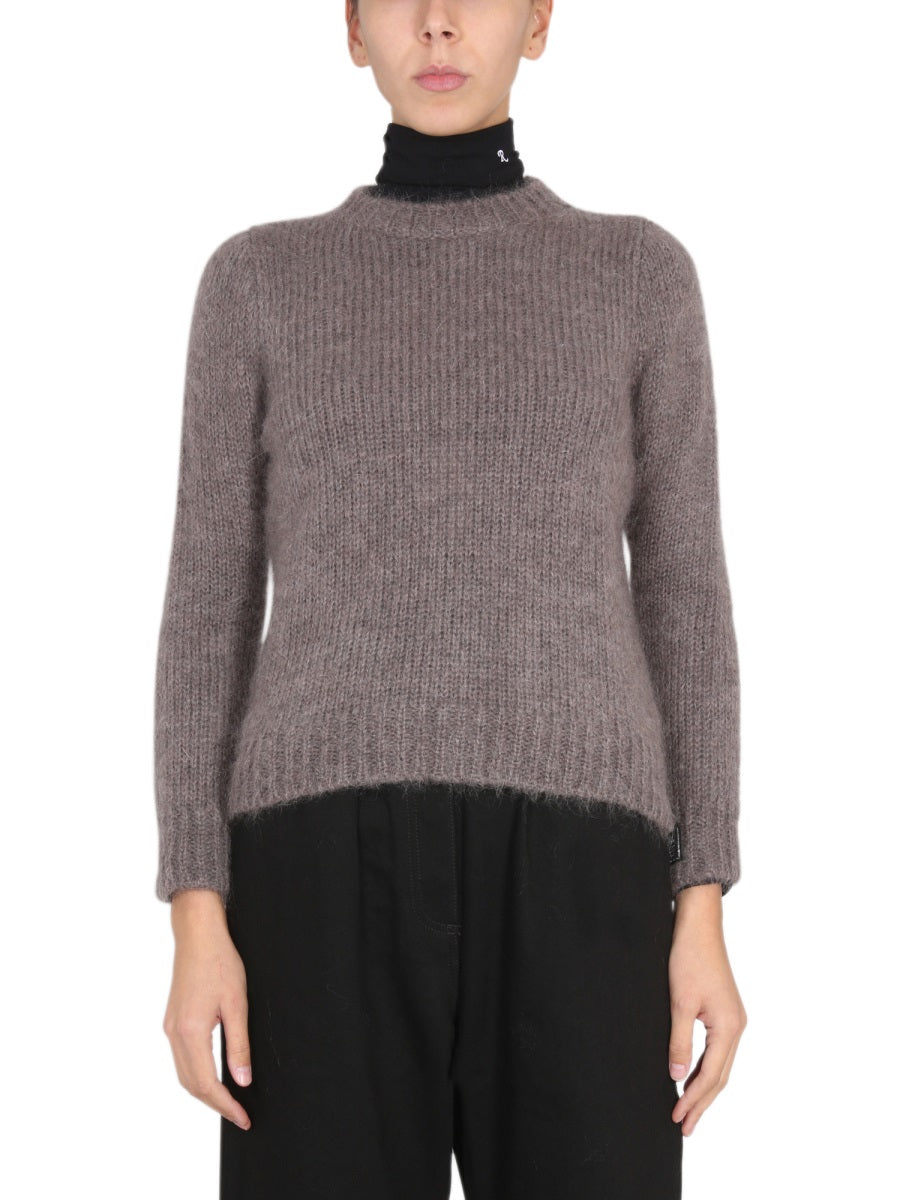 RAF SIMONS Women's Mohair Crewneck Sweater with Crowling Patch Logo