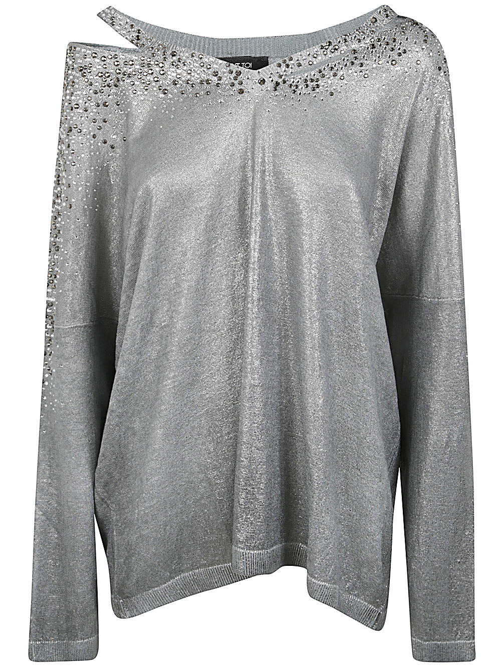 AVANT TOI Linen Cotton V-Neck Pullover with Lamination and Strass