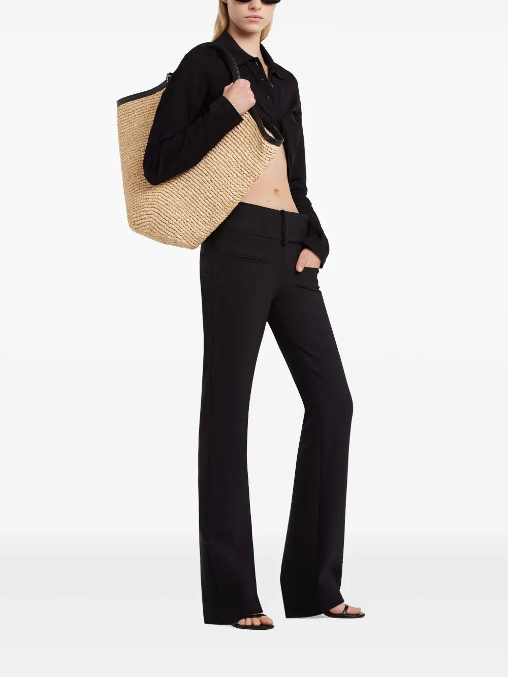 COURREGÈS Extra Large Natural Raffia Shopping Bag with Black Handles