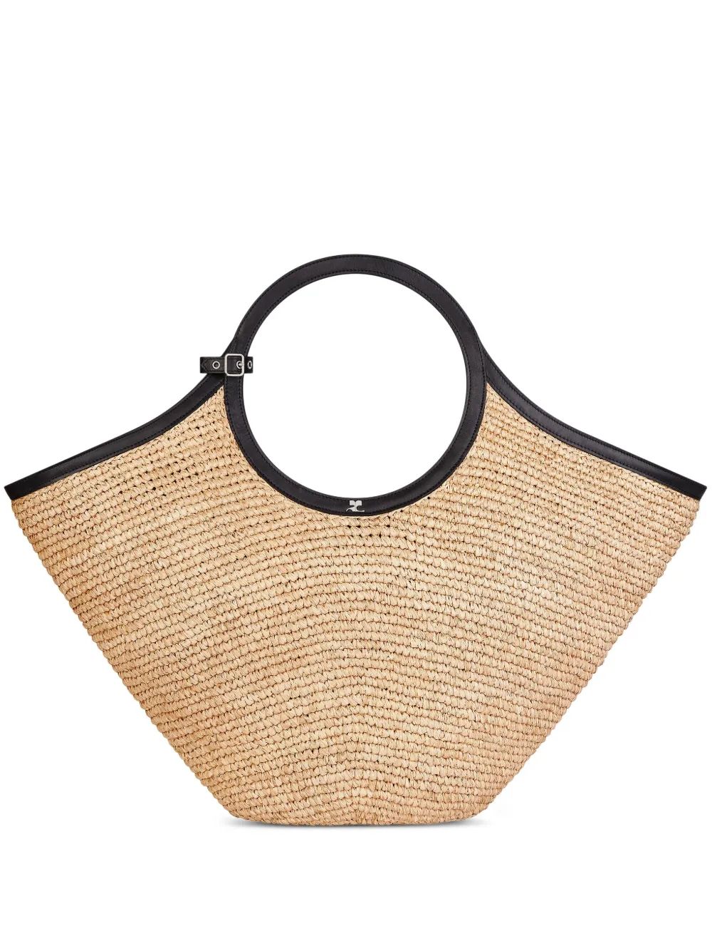 COURREGÈS Extra Large Natural Raffia Shopping Bag with Black Handles