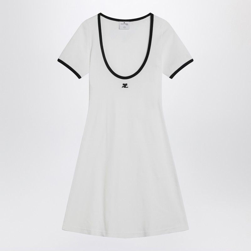 COURREGÈS Womens Mini Dress with Wide Round Neck and Contrast Edges