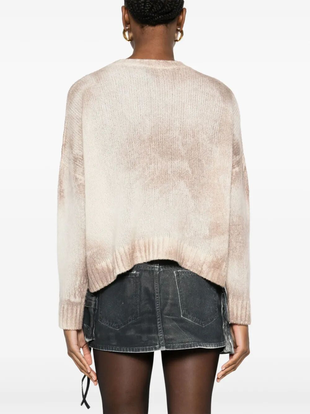 AVANT TOI Marble Effect Brushed Cashmere and Silk V Neck Oversized Pullover
