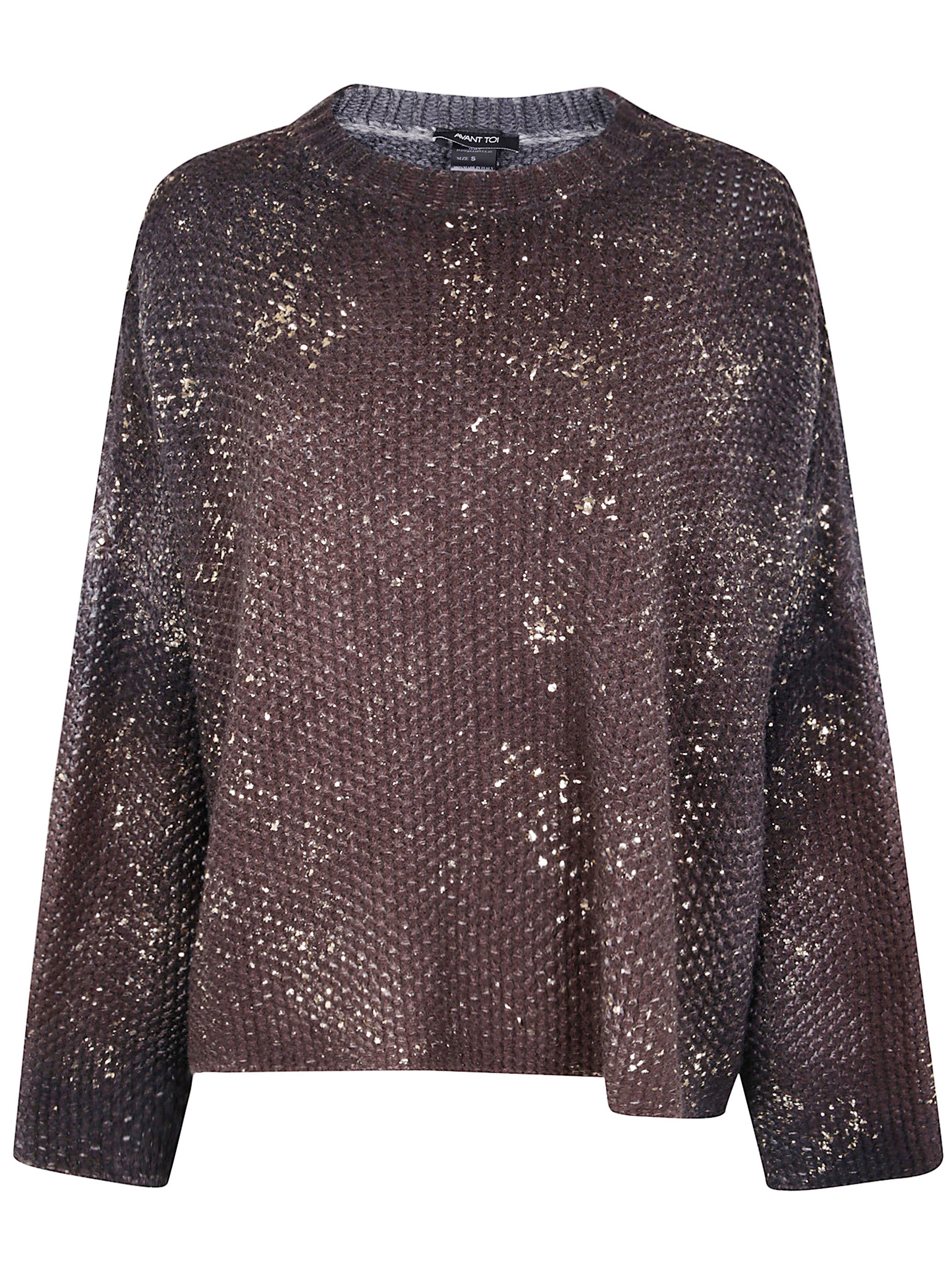 AVANT TOI Textured Round Neck Pullover with Lamination and Studs