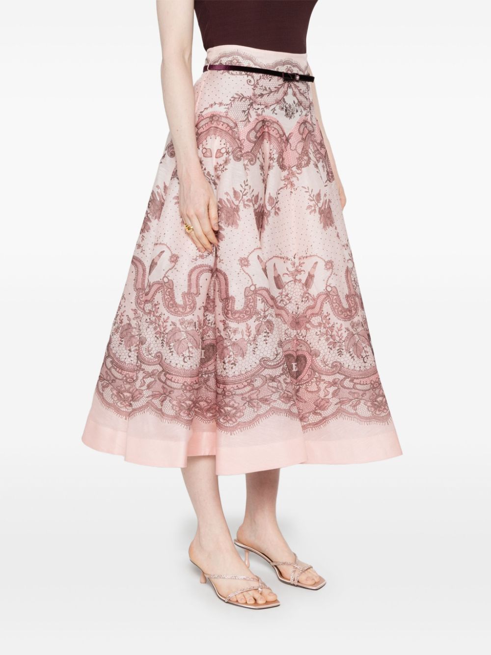 ZIMMERMANN Flared Midi Skirt with Adjustable Waist Belt