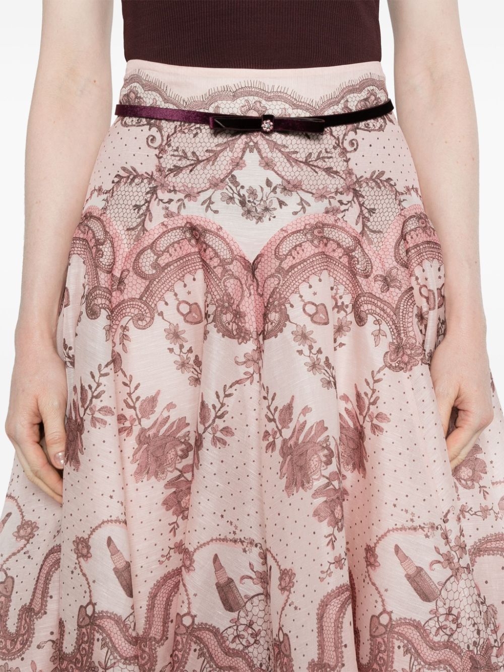 ZIMMERMANN Flared Midi Skirt with Adjustable Waist Belt