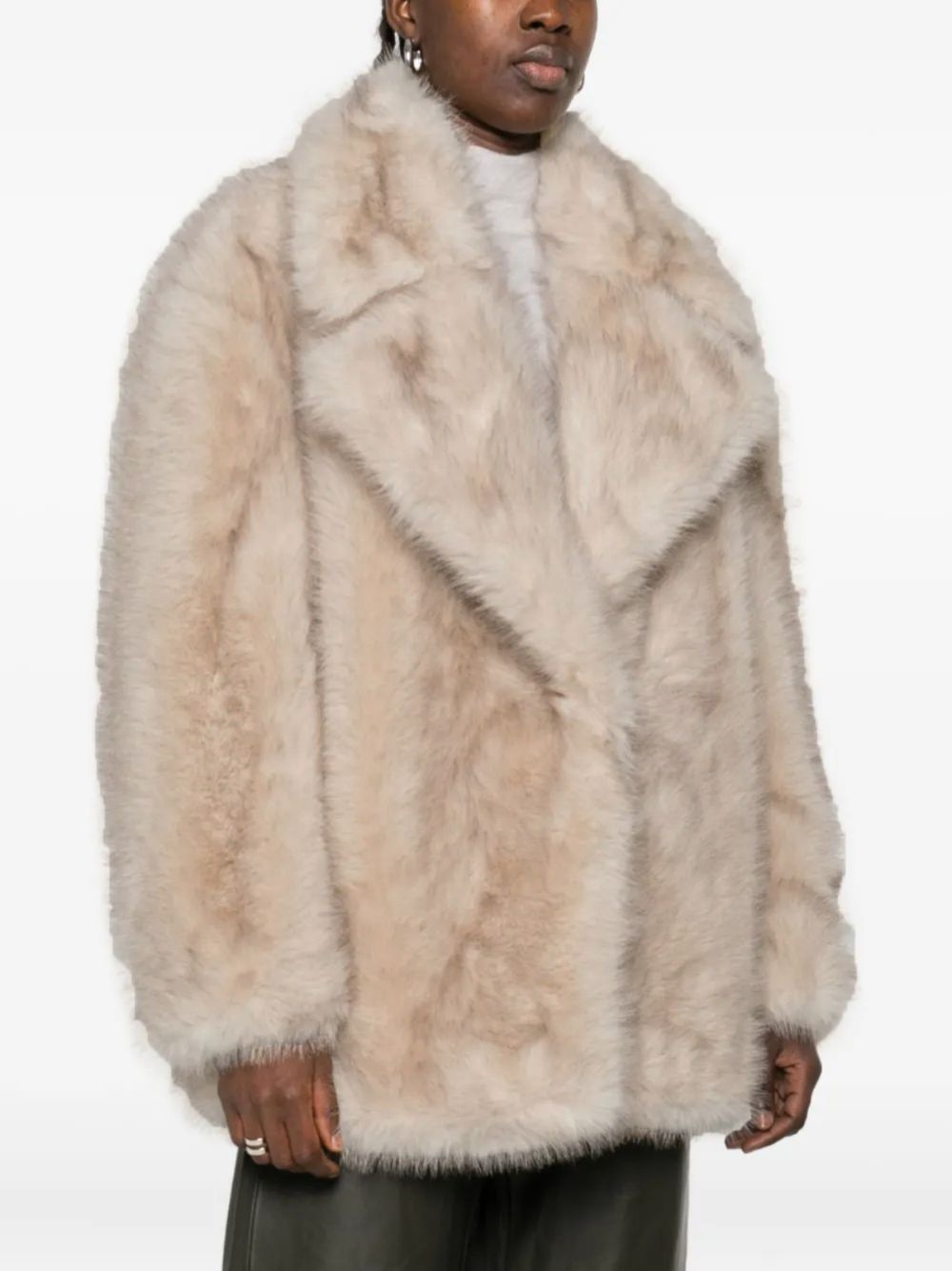 MAX MARA SPORTMAX Faux-Fur Jacket with Notched Lapels and Self-Tie Belt for Women