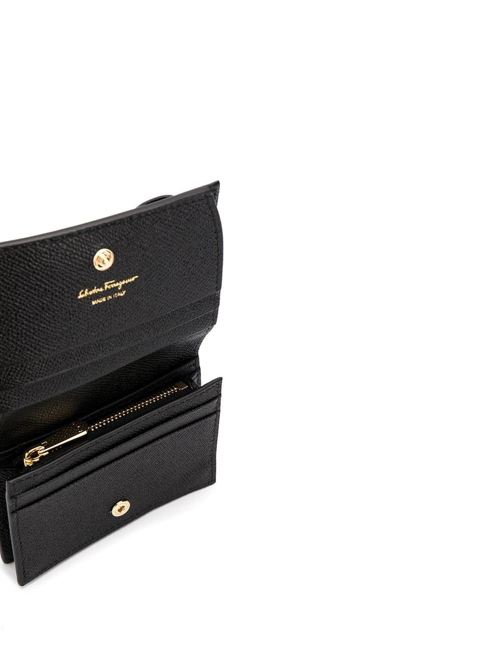 Ferragamo Mini Engraved Logo Card Holder in Hammered Leather