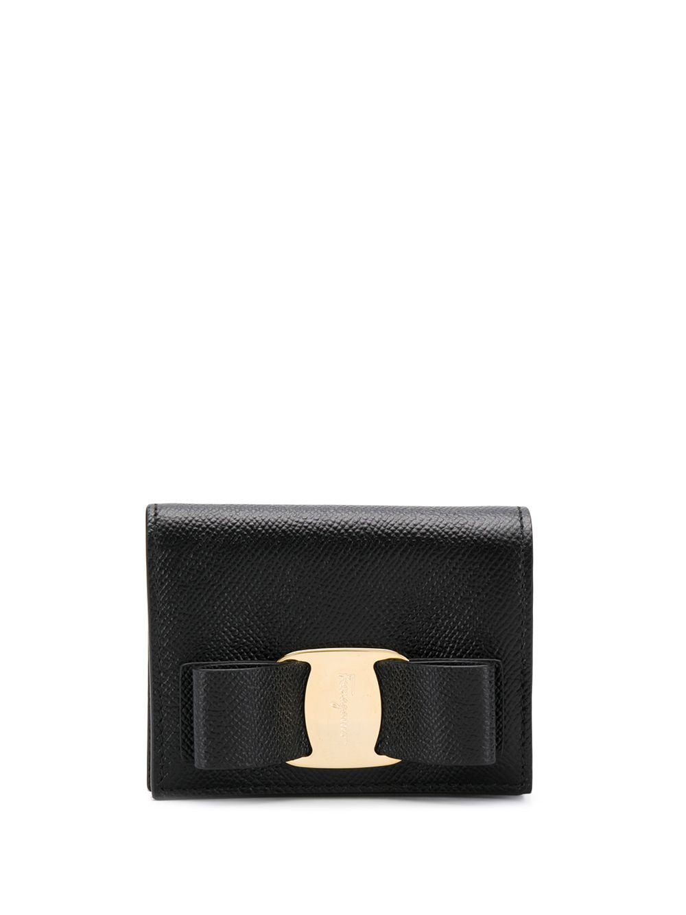 Ferragamo Mini Engraved Logo Card Holder in Hammered Leather