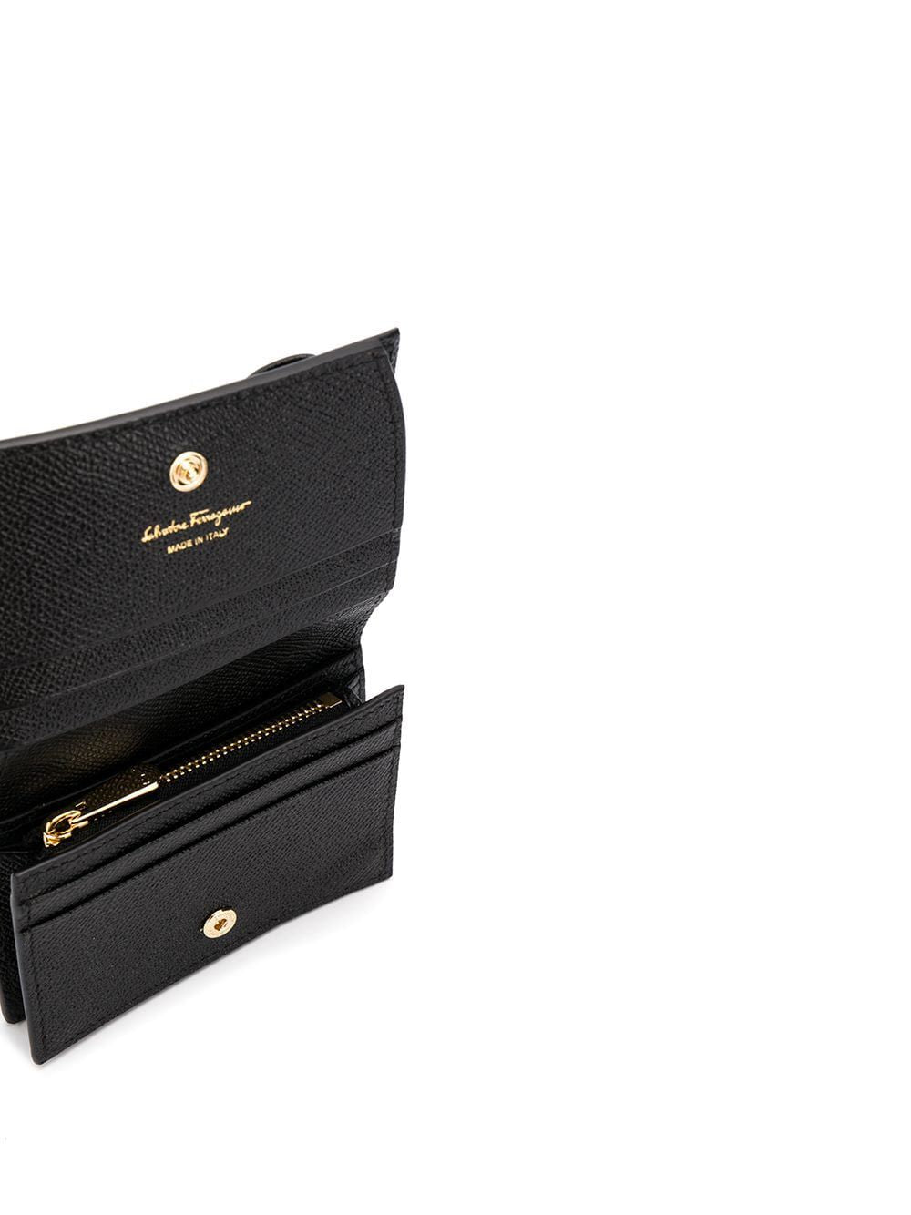 Ferragamo Mini Engraved Logo Card Holder in Hammered Leather